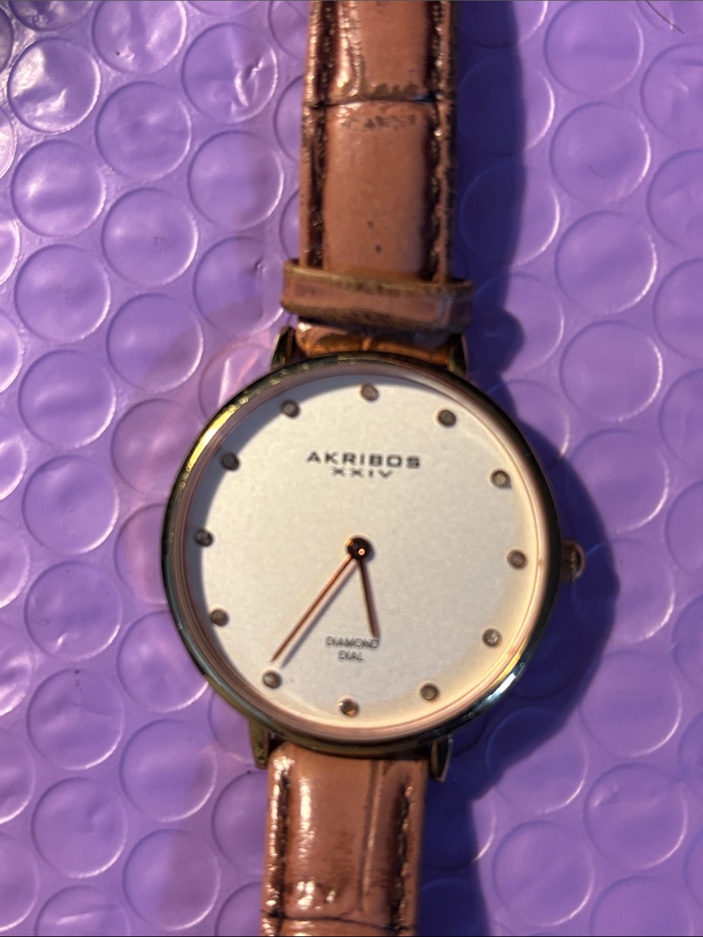 Akribos XXIV Rose Gold Case with Brown Leather Strap Minimalist Watch
